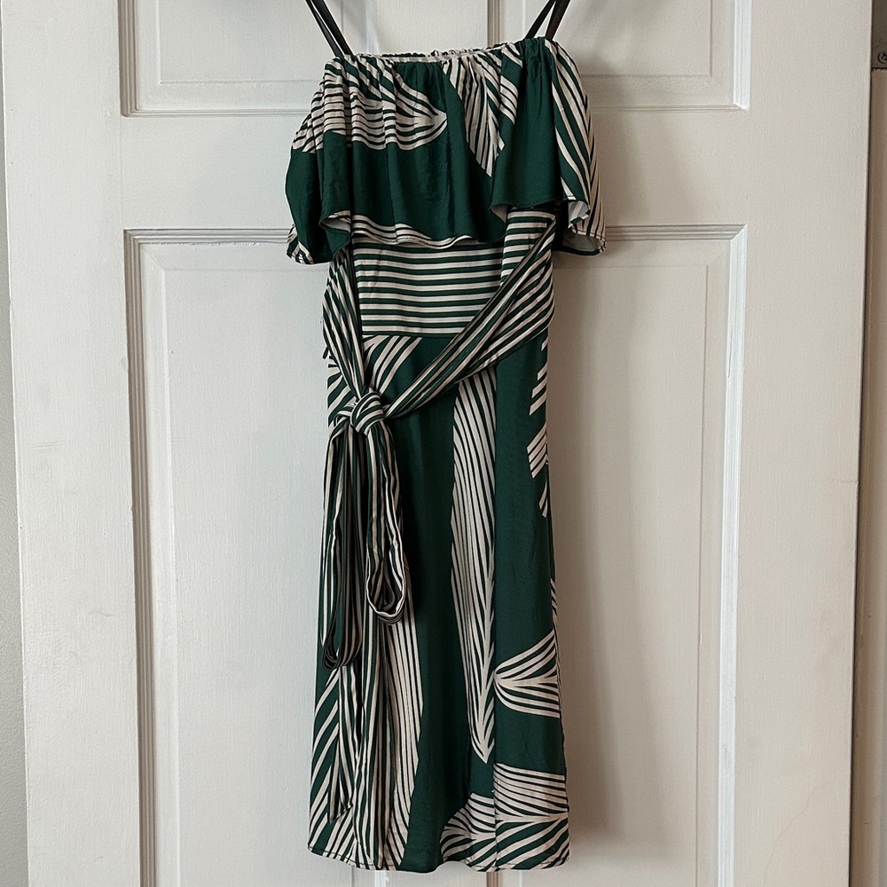 BCBGMaxAzria Striped Green and White Midi Dress